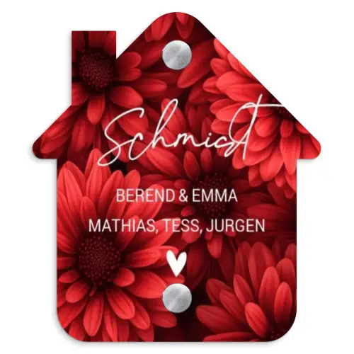 Rode bloemen - Sierlijk Naambord Huisje klein -3d