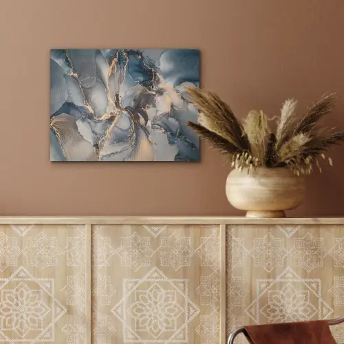 Marmer - Grijs - Blauw - Luxe - Goud PET vilt klein -sfeer4