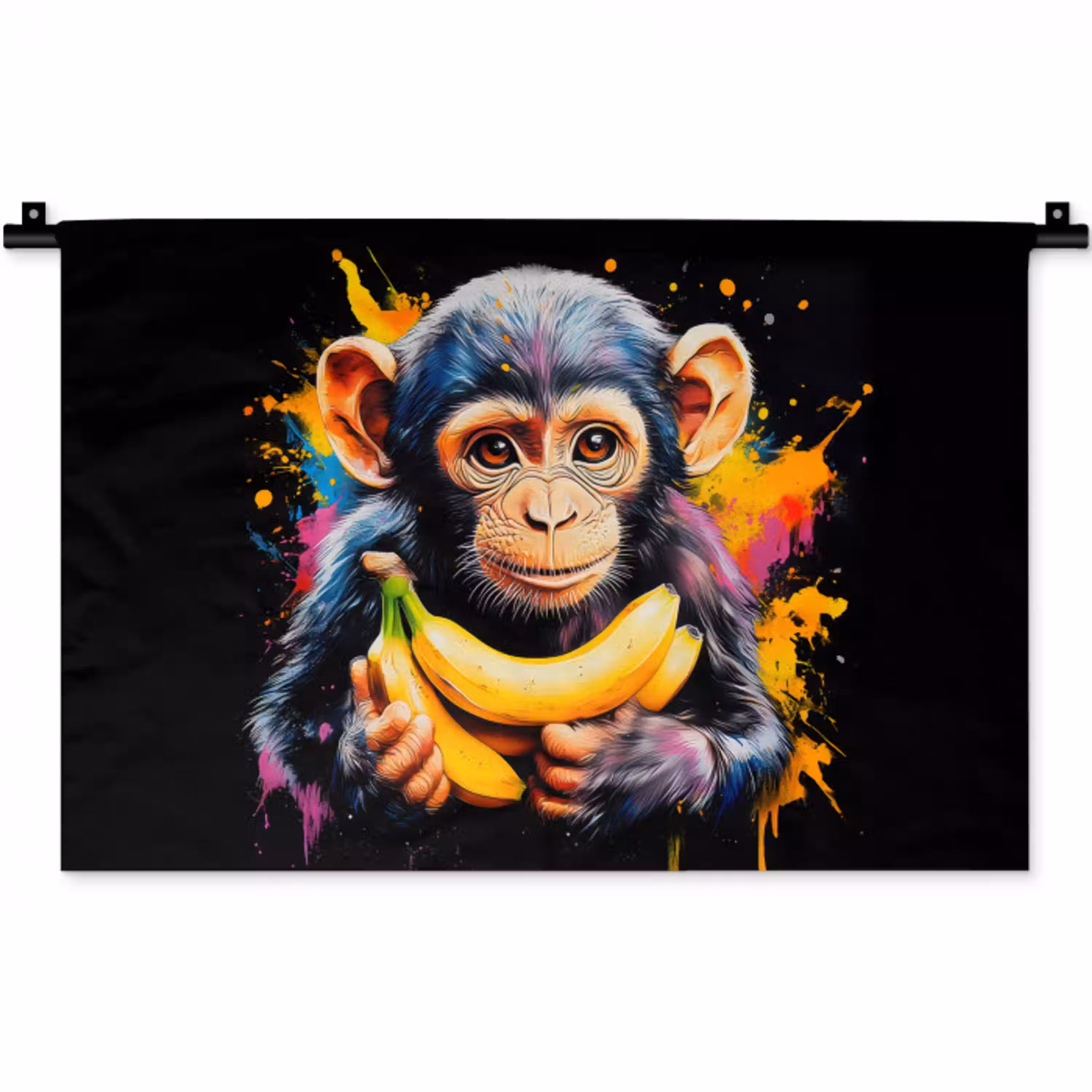 Aap - Graffiti - Kleurrijk - Bananen - Modern Wandkleed katoen klein -zz3d