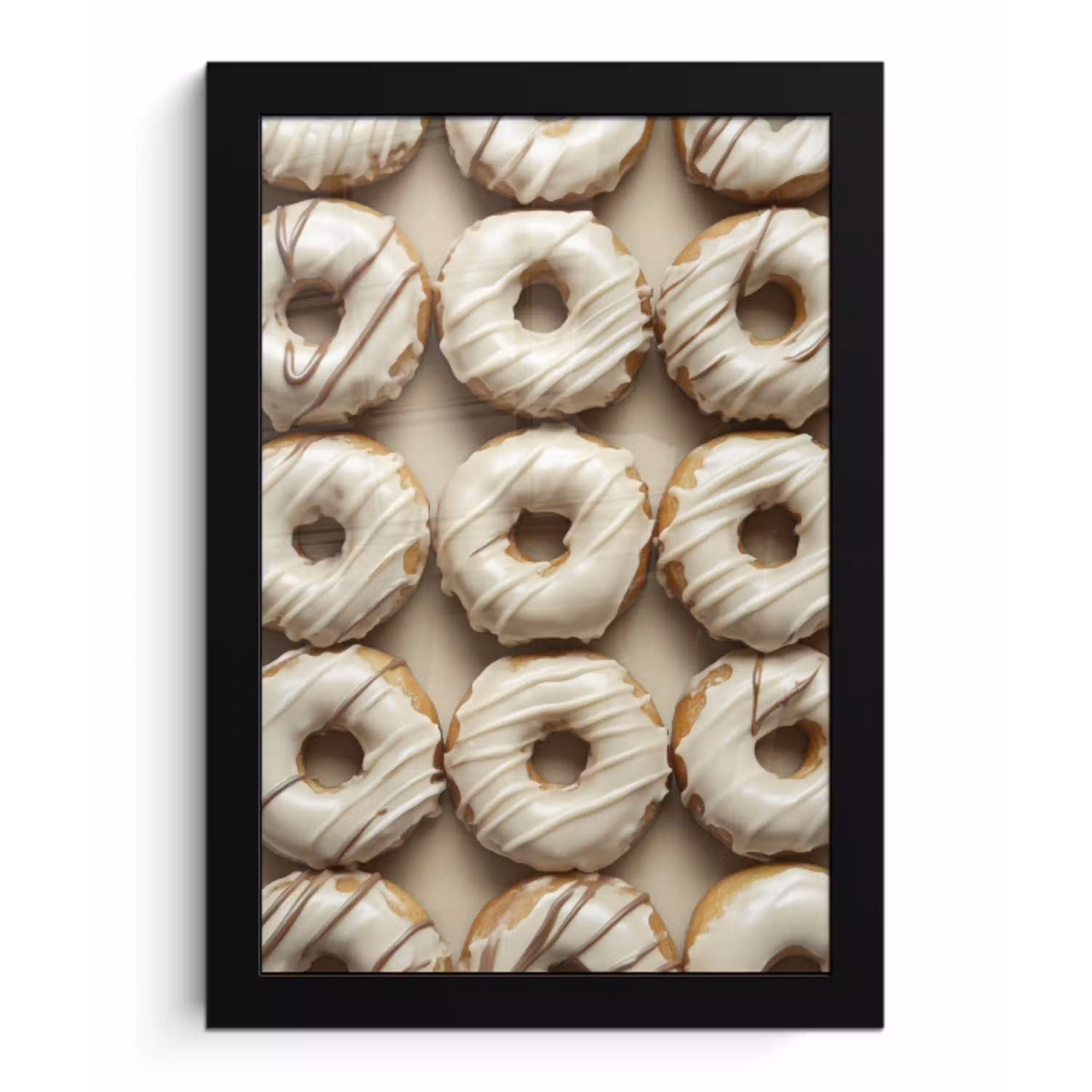 Donuts - Chocolade - Wit - Beige fotolijst zwart zonder passe partout klein -3d