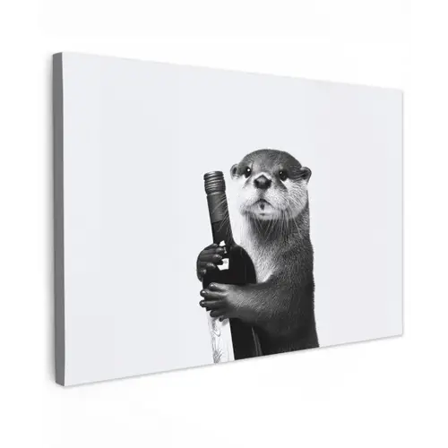 Wijnfles - Otter - Zwart canvas 2cm klein -z3d