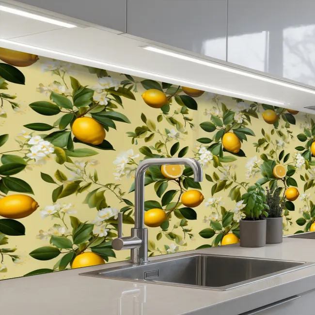 Citroen - Groen - Bloesem keuken achterwand 2 middel 871 -3d_schuin