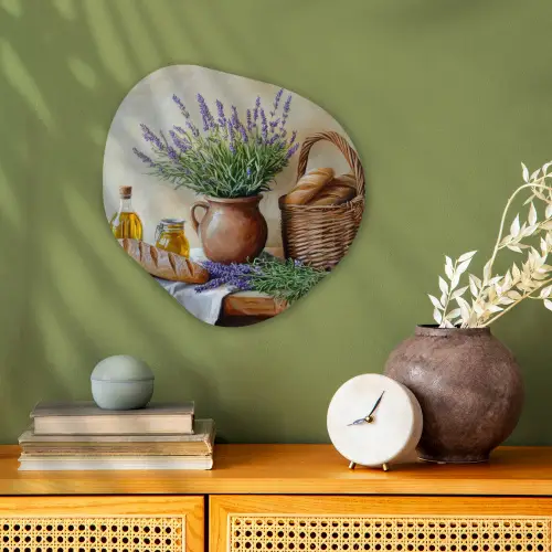 Lavendel - Brood - Stilleven Wandcirkel Organisch Forex 3mm klein -sfeer2