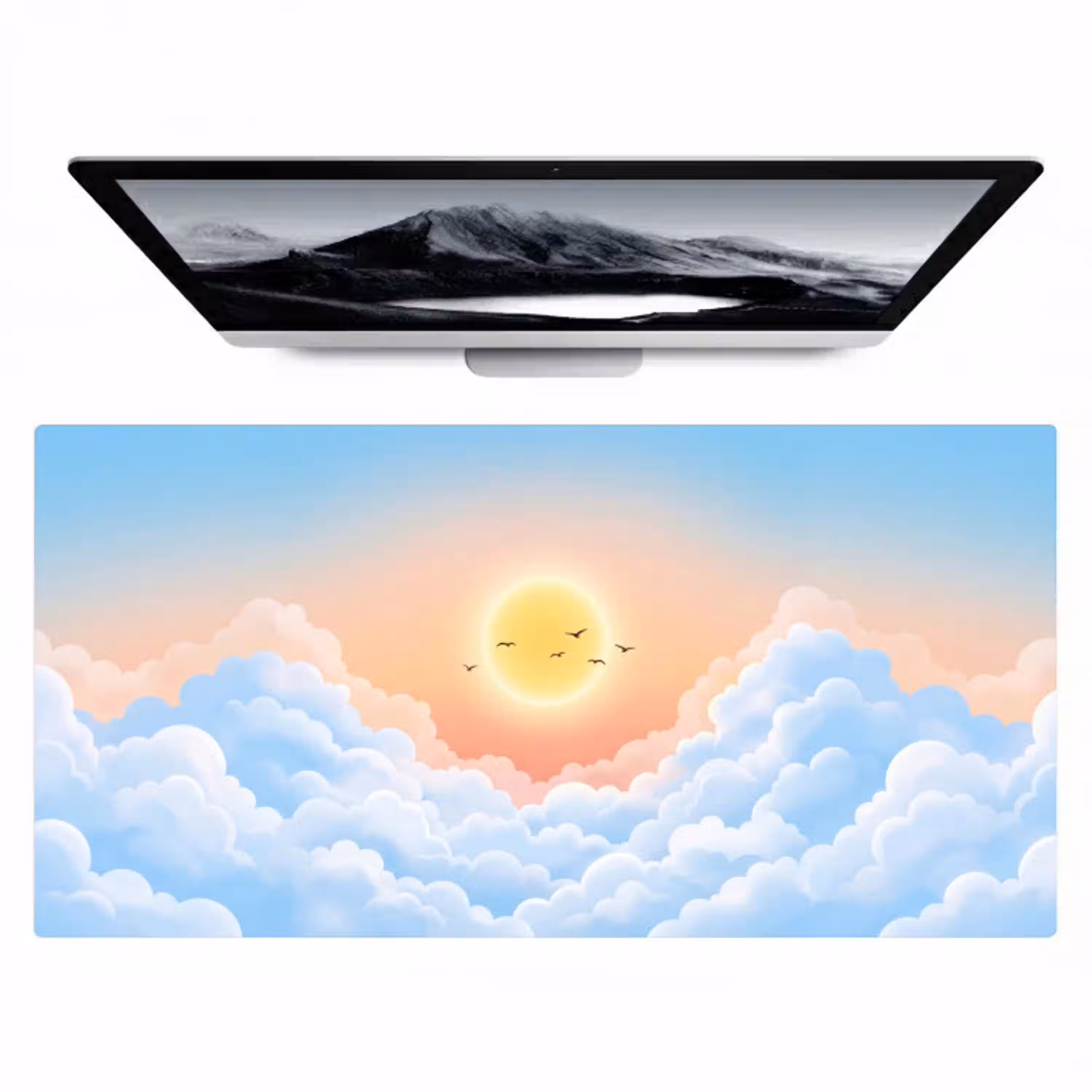 Zon - Vogels - Lucht - Natuur - Geel Muismat XXL klein -zzz3d