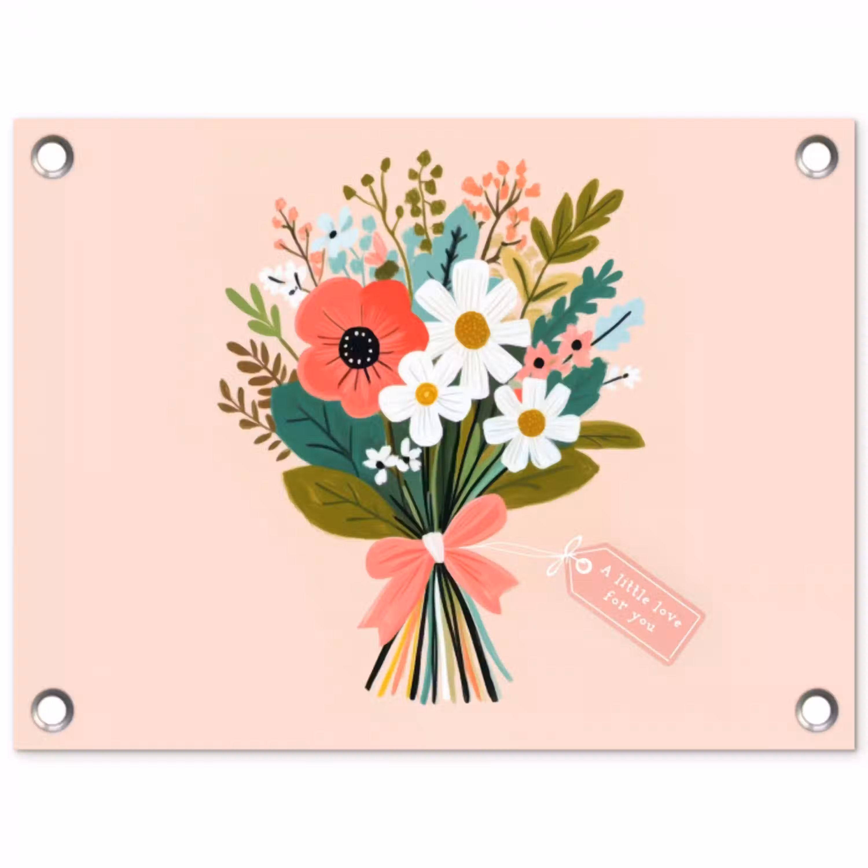 Boeket - Strikje - Kaartje - Quote tuinposter los doek klein -3d