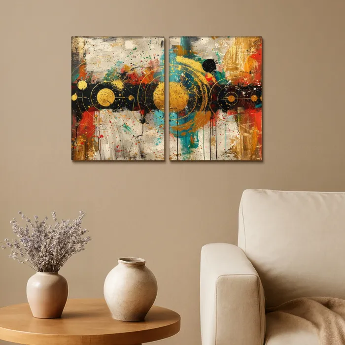 Abstract - Goud - Vormen Canvas - Meerluiken 2 luik klein -sfeer1