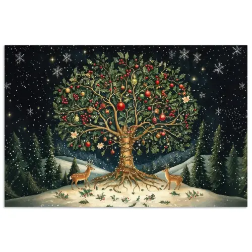 Feestboom - Winterhemel - Kleurrijk poster papier klein -3d