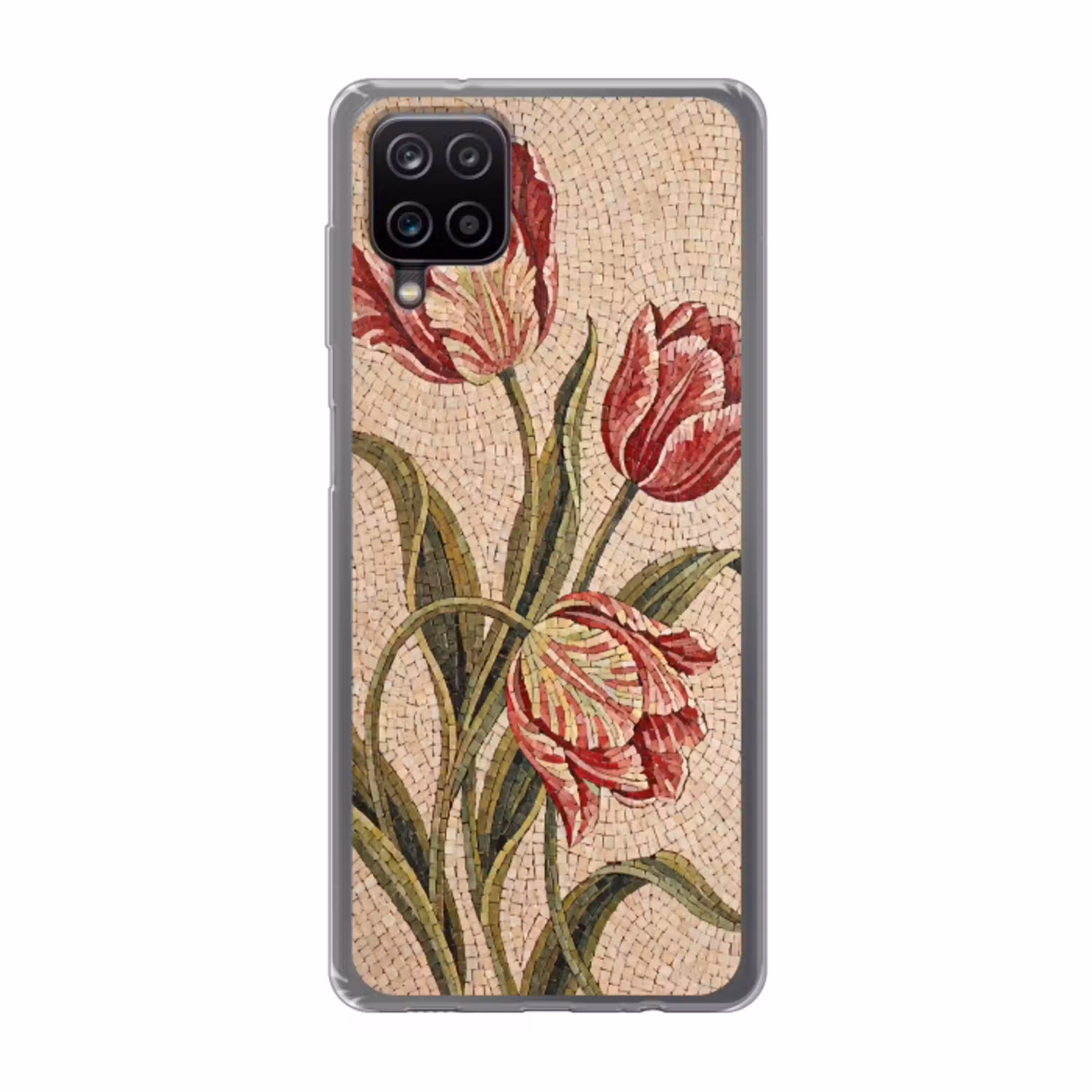 Bloemen - Mozaïek - Rood - Groen - Kunst Telefoonhoesje Samsung Galaxy A12 klein -3d