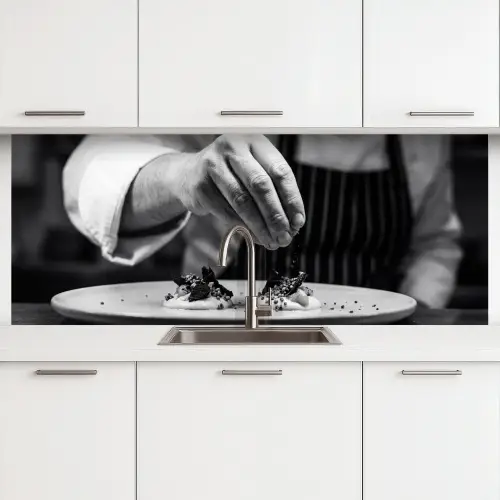 Chef - Garnering - Gerecht keuken achterwand 2 middel -3d
