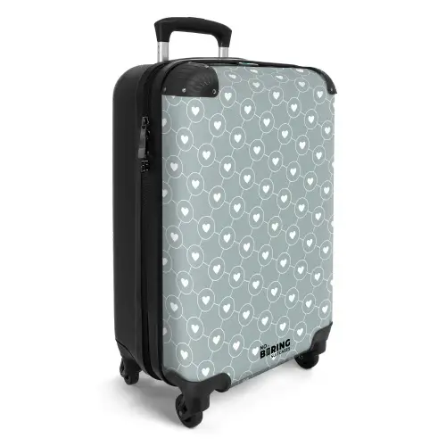 Grijsgroene achtergrond met witte hartjes NBS - Handbagage koffer - Volwassenen Unisex middel -productfoto_3d