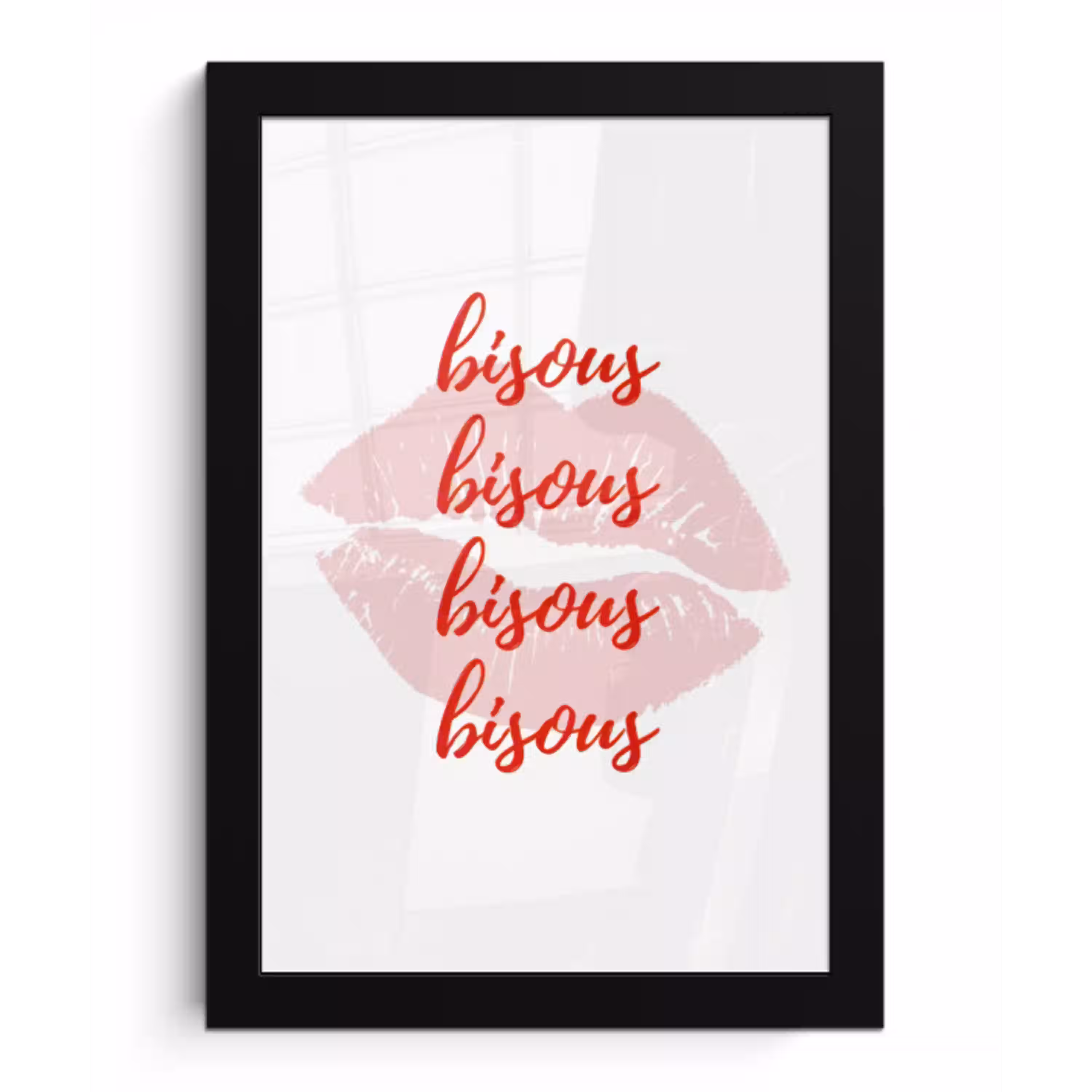 Bisous - Lip - Wit - Rood fotolijst zwart zonder passe partout klein -3d