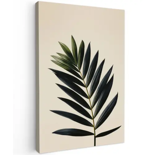 Palmblad - Donkere bladen - Subtiel Tuinposter op houten frame 2 cm dik klein -3d
