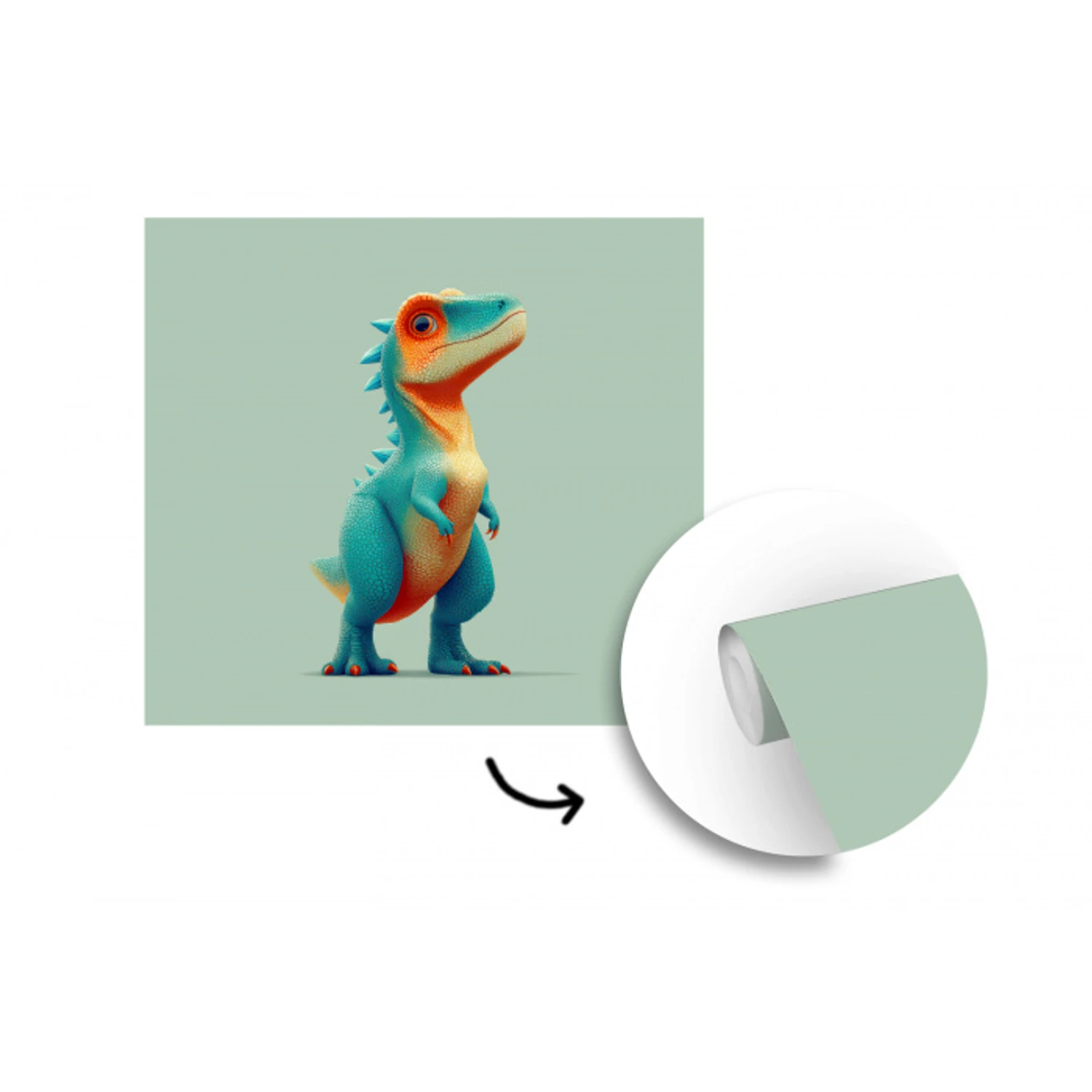 Cartoon - Dino - Oranje - Stekels fotobehang vinyl groot -3d