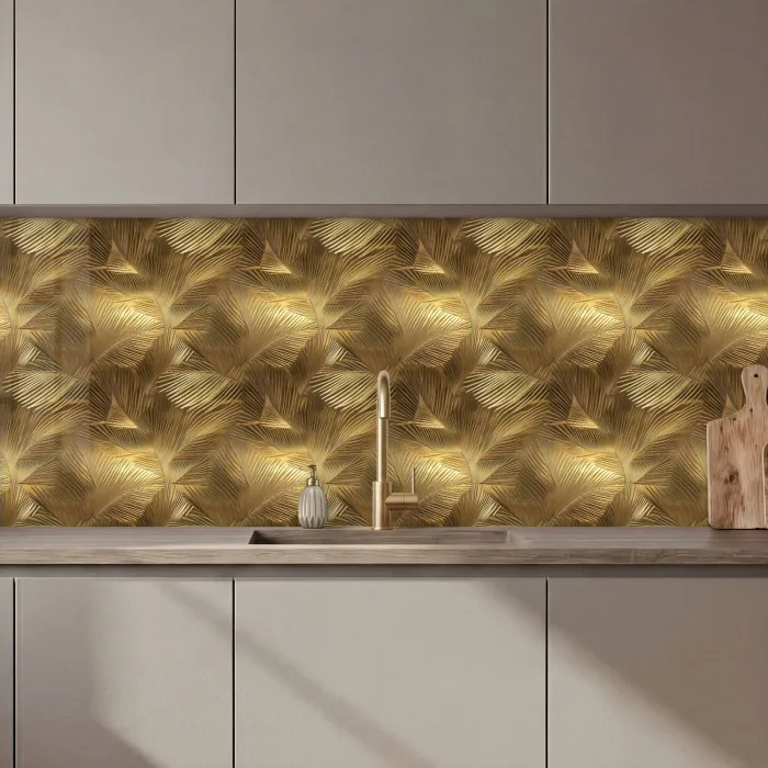 Palm - Waaier - Goud keuken achterwand 2 middel 871 zz_3dshopping