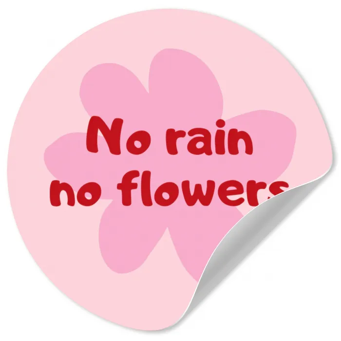 No rain no flowers - Bloem - Roze Wandcirkel behangsticker klein -3d