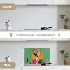 Retro - Vrouw - Stad - Zon keuken achterwand spatscherm klein -voor_na_NL