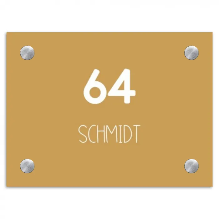 Mosterdgeel - Modern Naambord Rechthoek middel -3d