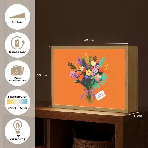 Kaartje - Boeket - Bloemen Light Box met batterij (Wandlamp) middel -USP_websiteoverzichtNL