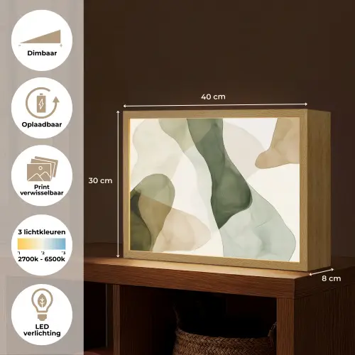 Japandi - Abstract - Groen Light Box met batterij (Wandlamp) middel -USP_websiteoverzichtNL