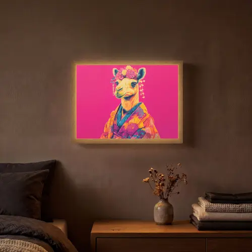 Kameel - Bloemen - Kimono - Waaiers Light Box met batterij (Wandlamp) middel -sfeer4