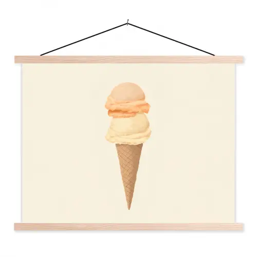 Minimalistisch - Schepijs - Hoorntje - Beige textielposter latten blank klein -3d