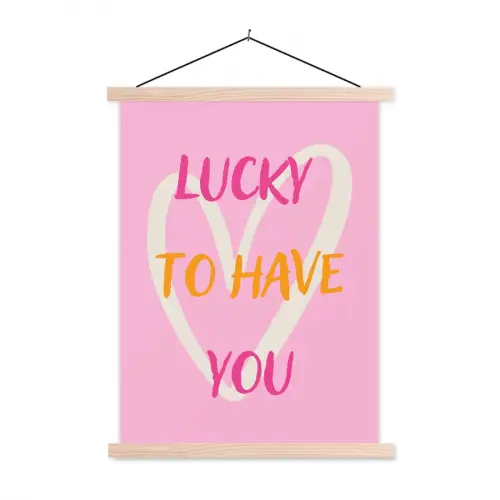 Lucky - Love - Valentijn - Roze textielposter latten blank klein -3d