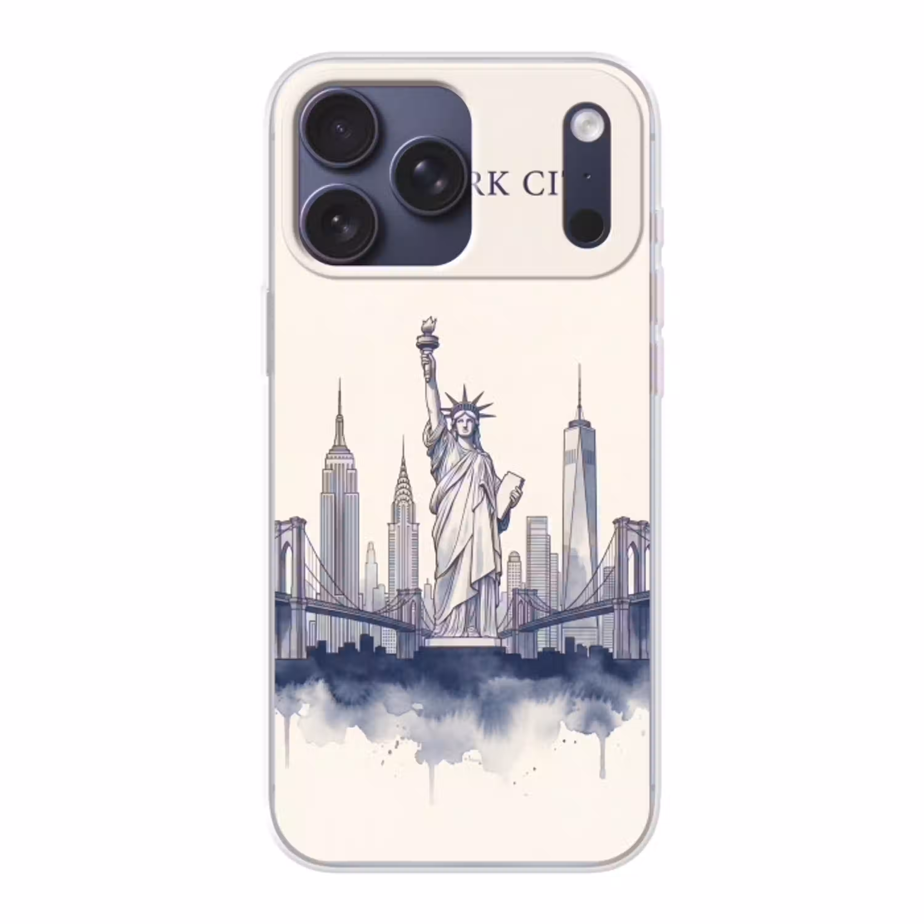 New York - Vrijheidsbeeld - Skyline - Illustratie - Blauw Telefoonhoesje iPhone 17 Pro Max klein -3d