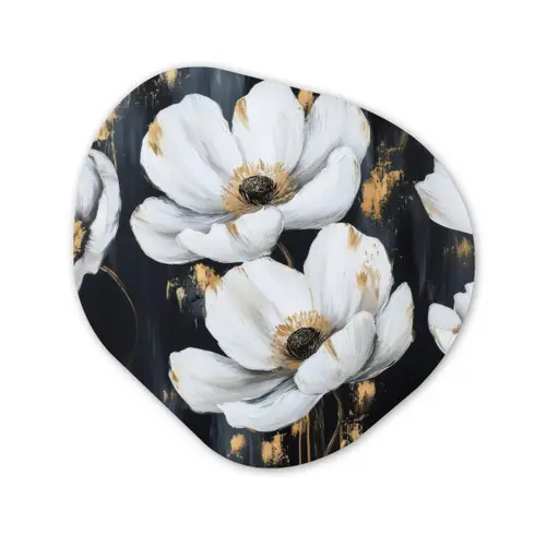 Bloemen - Wit - Abstract Wandcirkel Organisch Forex 3mm klein -3d