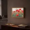 Klaproos - Bloemen - Rood - Paars - Weide Light Box met batterij (Wandlamp) middel -sfeer1