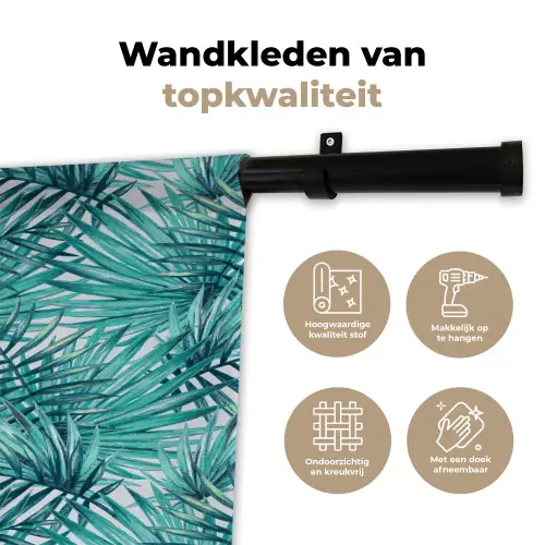 Bladeren - Ijsblauw - Wit Wandkleed katoen klein 269 -sfeer2