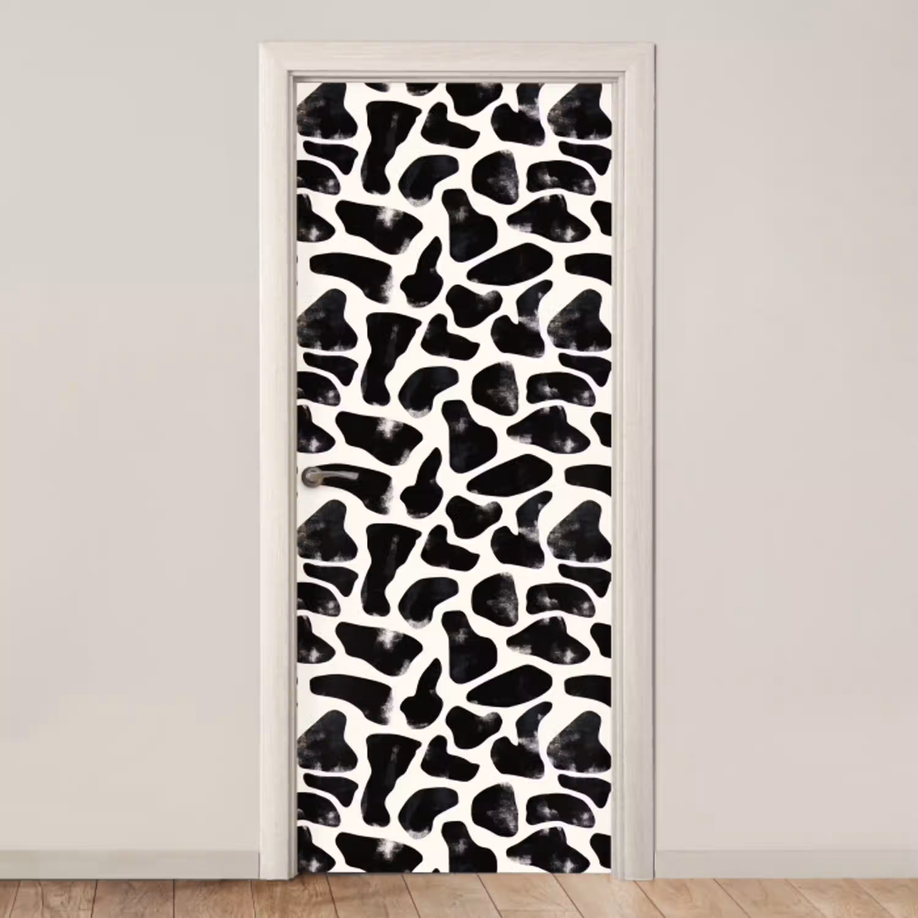 Dierenpatroon - Vlekken - Zwart - Wit deurposter klein 289 -3d_beige