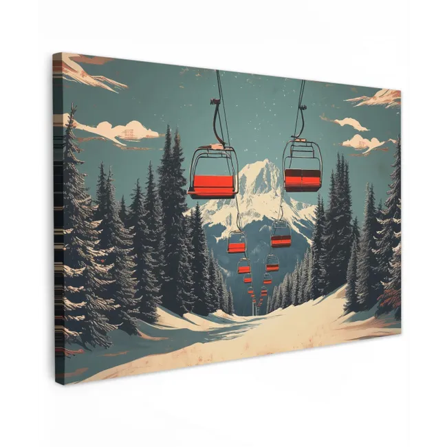 Sneeuw - Skilift - Rood - Bomen canvas 2cm klein -z3d