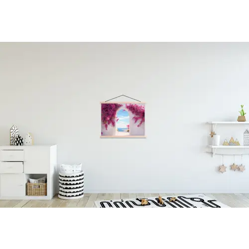 Zee - Roze - Bloemen - Poort textielposter latten blank klein -kinderkamer