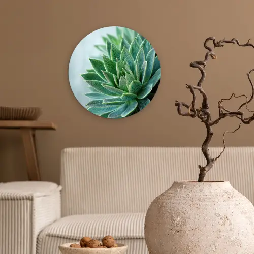 Vetplant - Bladeren - Groen - Wazig Wandcirkel plexiglas klein -sfeer1