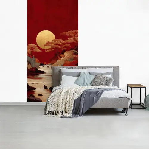 Volle maan - Landschap - Waterval fotobehang vinyl groot -slaapkamer