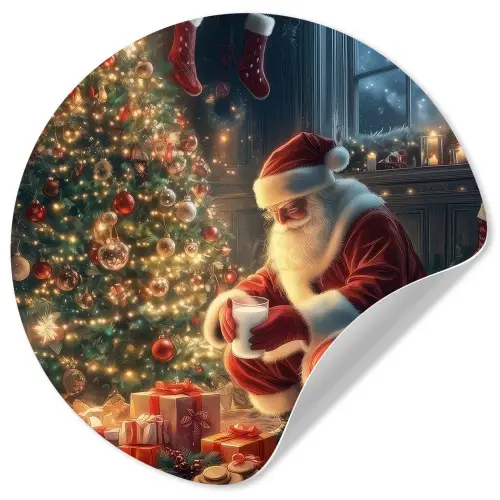 Kerstman - Haard - Donker Wandcirkel behangsticker klein -3d