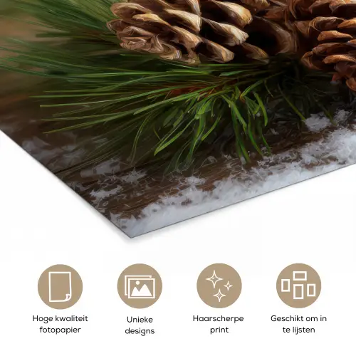 Dennenappels - Kerstsfeer - Bruin - Groen poster papier klein -closeup_NL