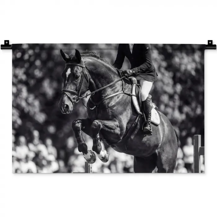 Springen - Paard - Zwart - Wit Wandkleed katoen klein -zz3d