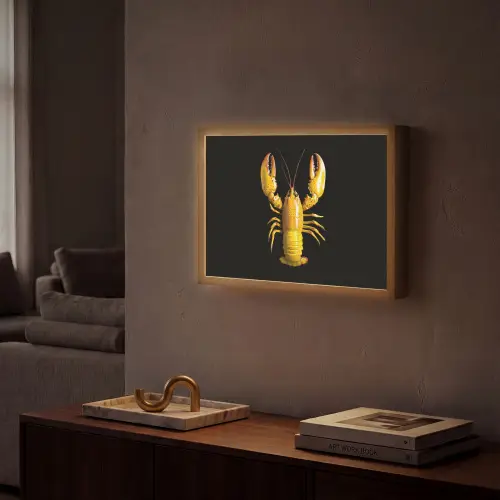 Kreeft - Geel - Stippen - Effen Light Box met batterij (Wandlamp) middel -sfeer1