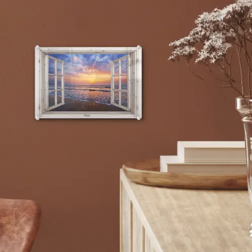 Doorkijk - Zee - Strand - Zonsondergang - Blauw plexiglas 5mm klein -sfeer5
