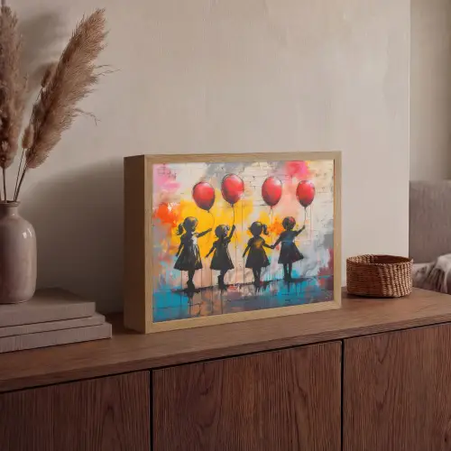 Graffiti - Kinderen - Street art - Ballon - Banksy Style Light Box met batterij (Wandlamp) middel -sfeer2