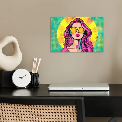 Zonnebril - Vrouw - Zonnig - Geel poster papier klein -sfeer1