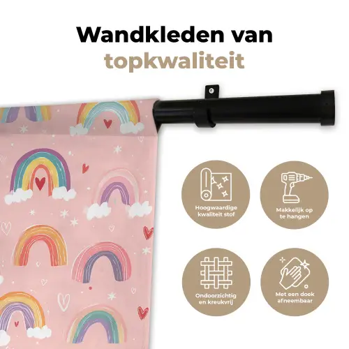 Regenboog - Patroon - Pastel - Handgetekend Wandkleed katoen klein -sfeer2