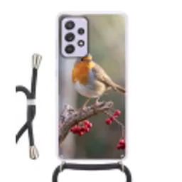 Roodborst - Tak - Bessen - Natuur Hoesje Samsung Galaxy A52 5G met koord klein -3d