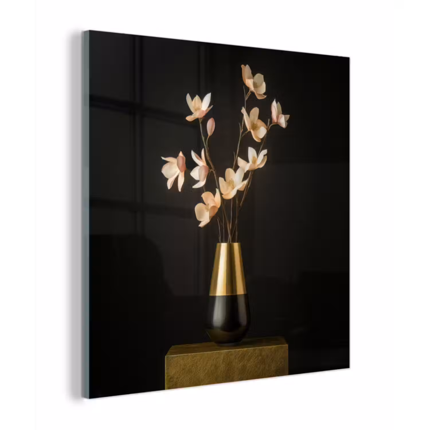 Glas schilderij - Sierlijk - Boeket - Goud - Vaas