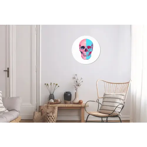 Schedel - Grafisch - Roze - Verdeeld Wandcirkel aluminium klein -woonkamer