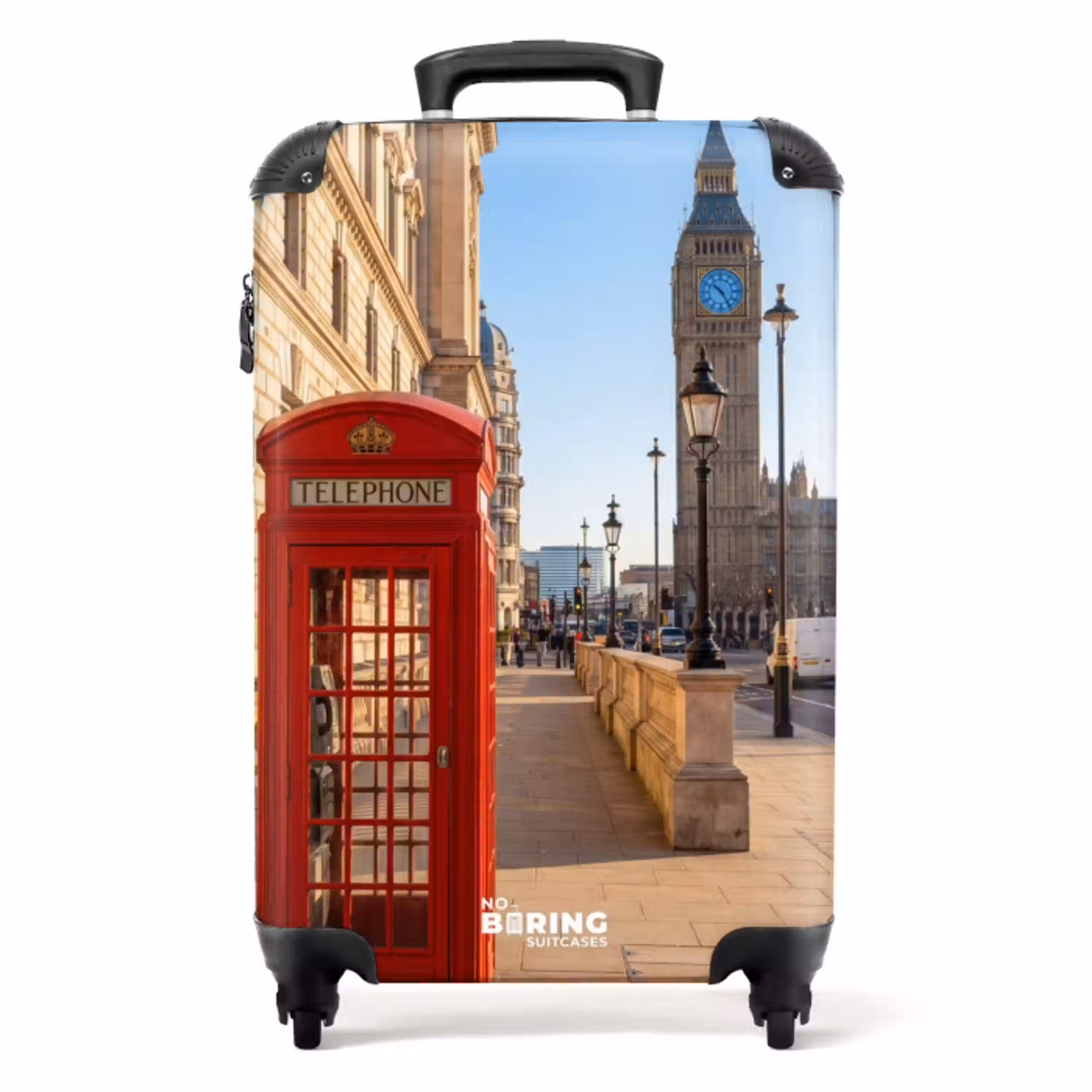 Telefooncel - Rood - Londen - Stad - Architectuur NBS - Handbagage koffer - Volwassenen Unisex middel -productfoto_recht