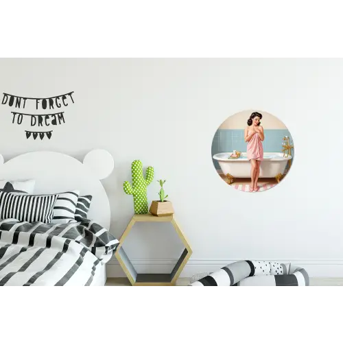 Badkamer - Vrouw - Roze Wandcirkel aluminium klein -kinderkamer