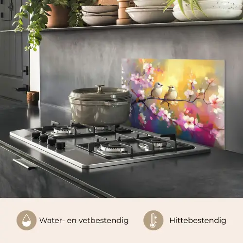 Vogels - Bloemen - Roze keuken achterwand spatscherm klein -usp_NL