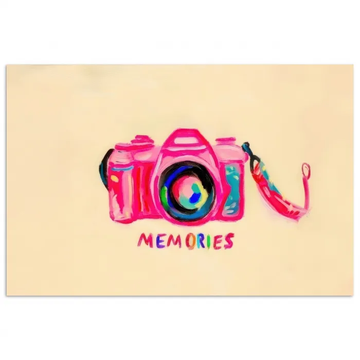 Camera - Memories - Roze - Geschilderd poster papier klein -3d